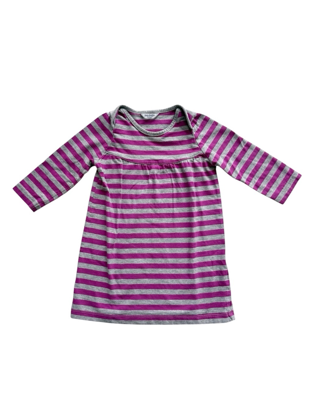 Baby Boden Purple and Gray Long Striped Long Sleeved Dress 6-12M